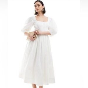 & Other Stories midaxi dress with volume sleeves,corset detail in white,…